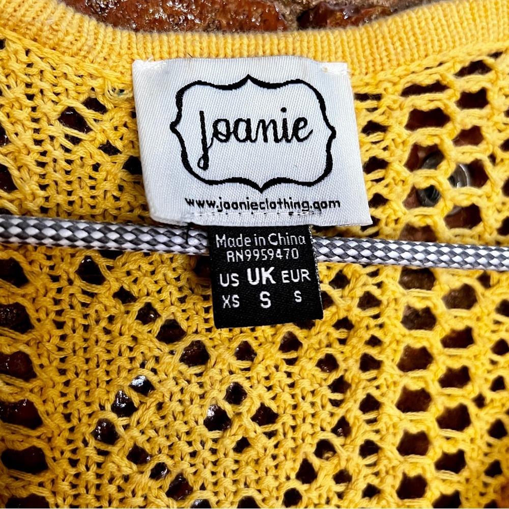 Joanie Clothing Mustard Yellow Crochet Cardigan Size XS Retro Summer Sweater - Picture 2 of 3